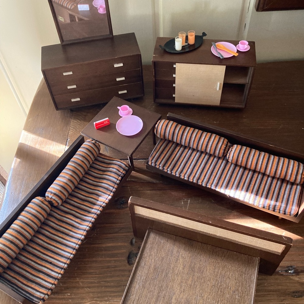 Vintage 1950’s Barbie Doll Furniture Set with Striped Cushions